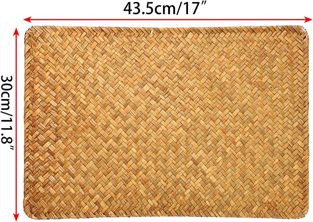 Farmhouse Wicker Placemats,Woven Rattan Place Mat,Rectangular Table Pat,Hand Bamboo Tea Cup Mat,Natural Straw Placemat,Hand-woven Place Mats for Dining Table Home Kitchen Picnic 2Pcs
