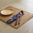 Farmhouse Wicker Placemats,Woven Rattan Place Mat,Rectangular Table Pat,Hand Bamboo Tea Cup Mat,Natural Straw Placemat,Hand-woven Place Mats for Dining Table Home Kitchen Picnic 2Pcs