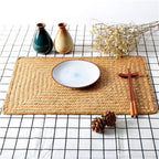 Farmhouse Wicker Placemats,Woven Rattan Place Mat,Rectangular Table Pat,Hand Bamboo Tea Cup Mat,Natural Straw Placemat,Hand-woven Place Mats for Dining Table Home Kitchen Picnic 2Pcs
