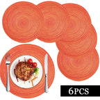 Braided Placemats for Dining Table Set of 6 - Round 15 inch Woven Heat Resistant Non-Slip Kitchen Table Mats Red