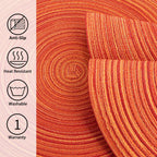 Braided Placemats for Dining Table Set of 6 - Round 15 inch Woven Heat Resistant Non-Slip Kitchen Table Mats Red