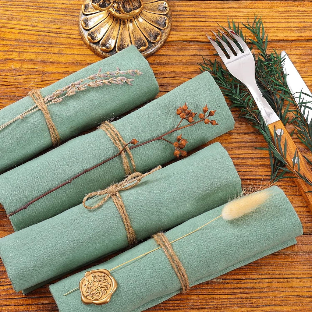 Cotton Linen Napkins Bulk 17"x17" Stonewashed Cloth Dinner Napkins Rustic Thick Table Napkins for Fall Thanksgiving Christmas Party Wedding Decoration (Set of 4, Sage) Terracotta