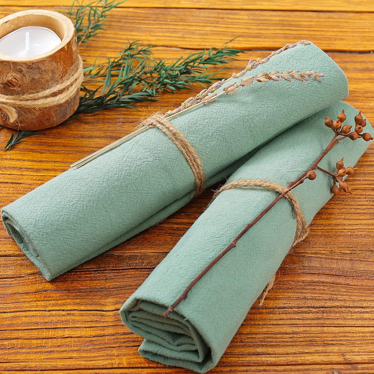 Cotton Linen Napkins Bulk 17"x17" Stonewashed Cloth Dinner Napkins Rustic Thick Table Napkins for Fall Thanksgiving Christmas Party Wedding Decoration (Set of 4, Sage) Terracotta
