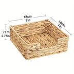 Water Hyacinth Guest Towel Holder for Bathroom, Wicker Napkins Baskets for Dinning Room, Rattan Napkin Holders for Tables,  1 Pack（Square 18 * 18 * 7cm）