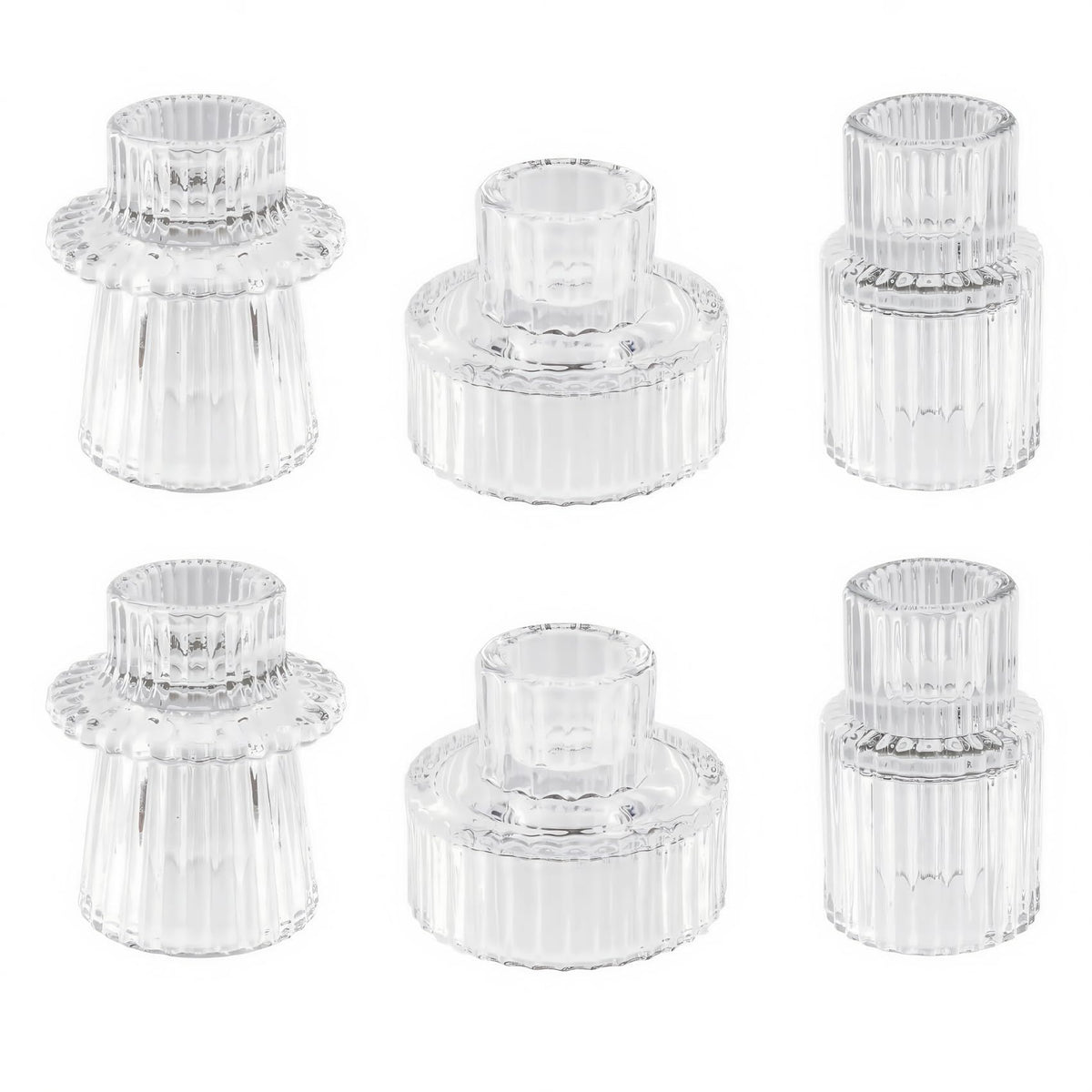 Glass Candlestick Holders Tealight Candle Holders for Table Centerpieces, Wedding Decor and Dinner Party (6 Pcs, Clear)