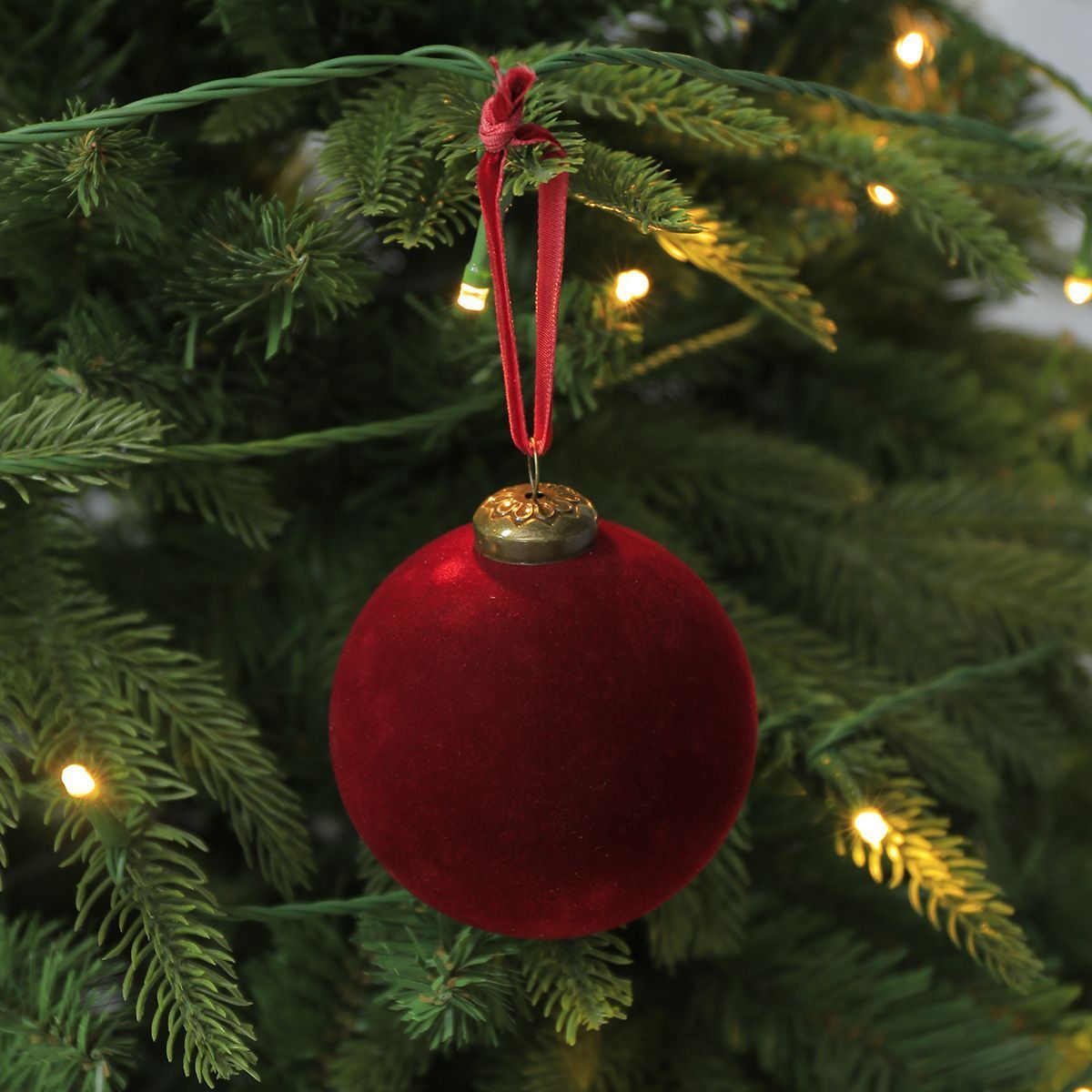 Velvet Flocked Christmas Baubles – Burgundy | Set of 24
