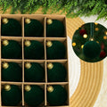 Velvet Flocked Christmas Baubles – Dark Green | Set of 24