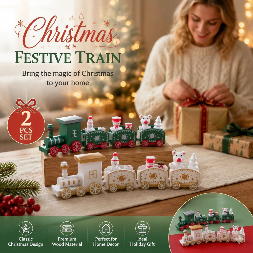 Green & White Christmas Train – 2 Pack