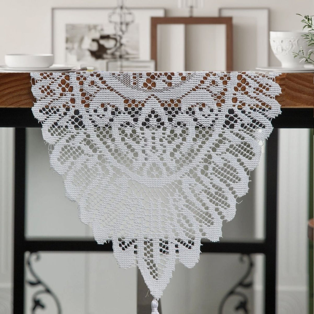 Lace Tassel Table Runner 33x91cm, Red, Festive Table Decor For Holiday Gatherings