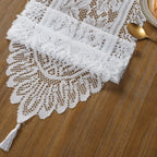 Lace Tassel Table Runner 33x91cm, Red, Festive Table Decor For Holiday Gatherings