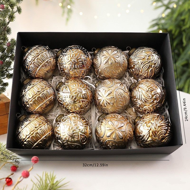 Vintage Embossed Christmas Baubles – Coffee | Set of 12