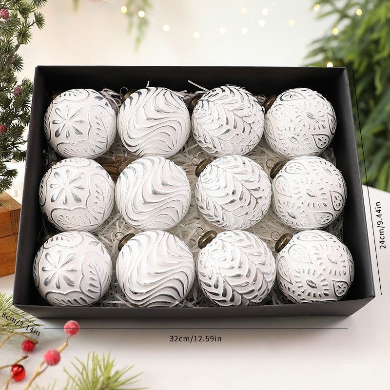 Vintage Embossed Christmas Baubles – Silver | Set of 12