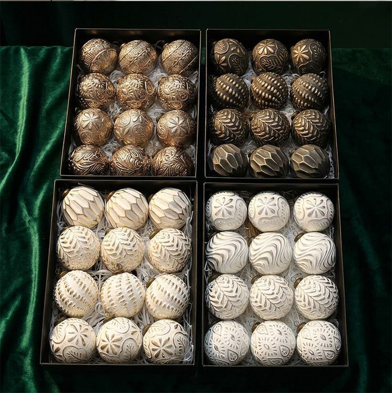 Vintage Embossed Christmas Baubles – Silver | Set of 12