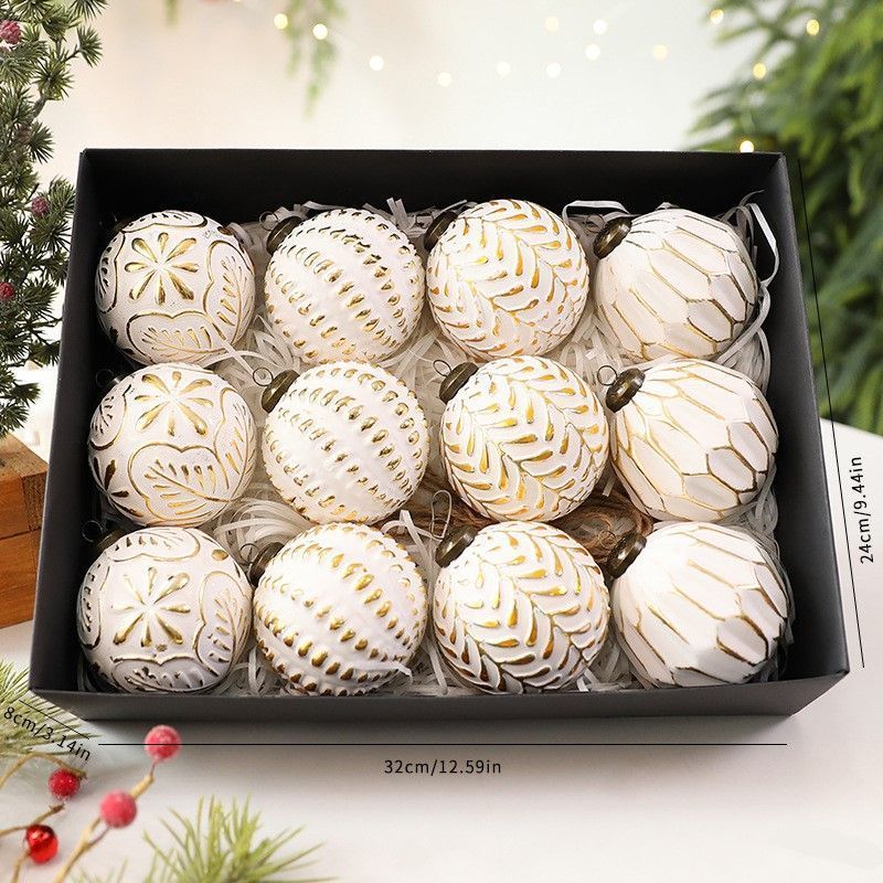 Vintage Embossed Christmas Baubles – Gold | Set of 12
