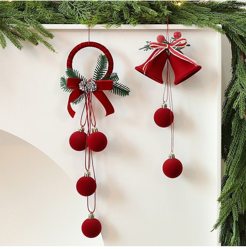 Red Flocked Double Bell Ornament