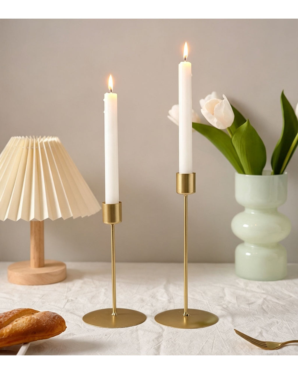 Round Tray Iron Candle Holder 6.8cm, Black Candlestick 2 Pack, Minimalist Table Ornament, Christmas Halloween Indoor Layout Decor
