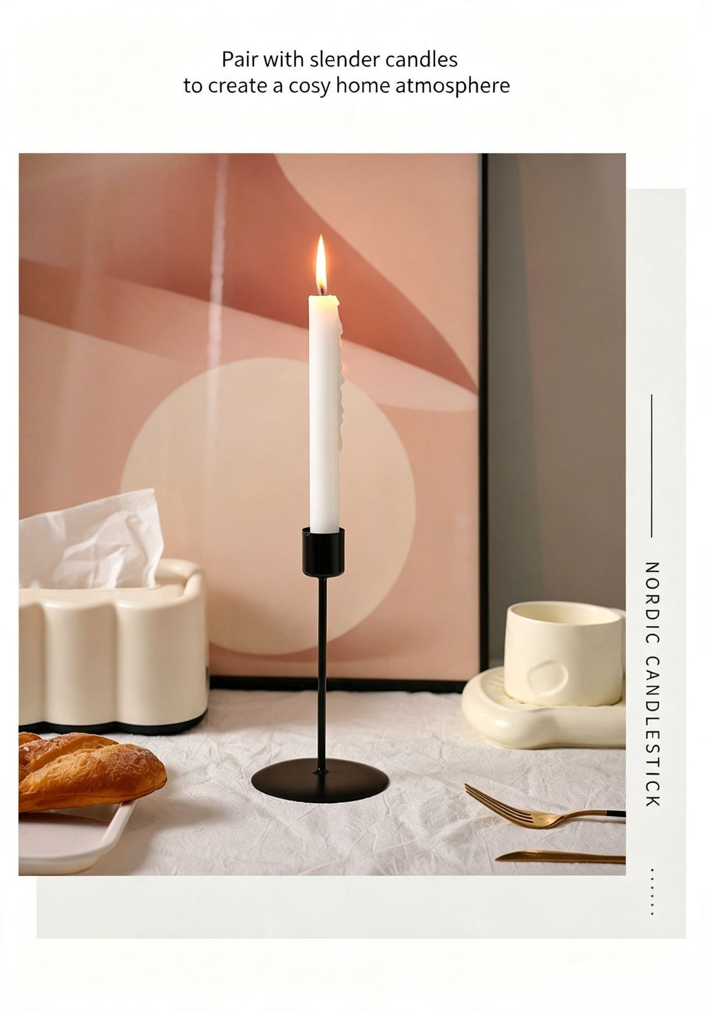 7.8cm Disc Base Metal Candlestick, Black Candle Holder 2 Pack, Artistic Table Accessory, Christmas Halloween Home Scene Prop