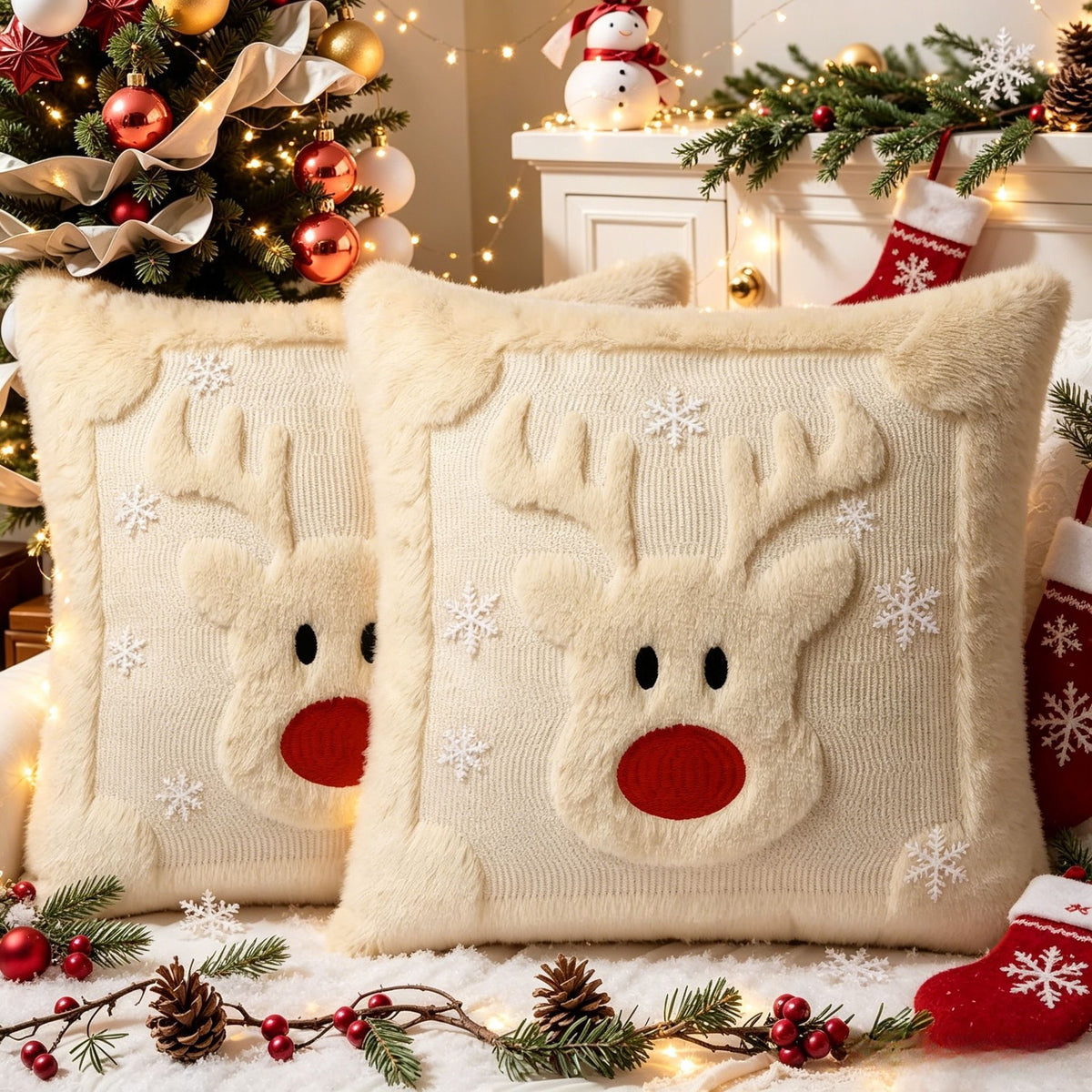 Set of 2 Christmas Cushion Covers – Reindeer | 45 × 45cm