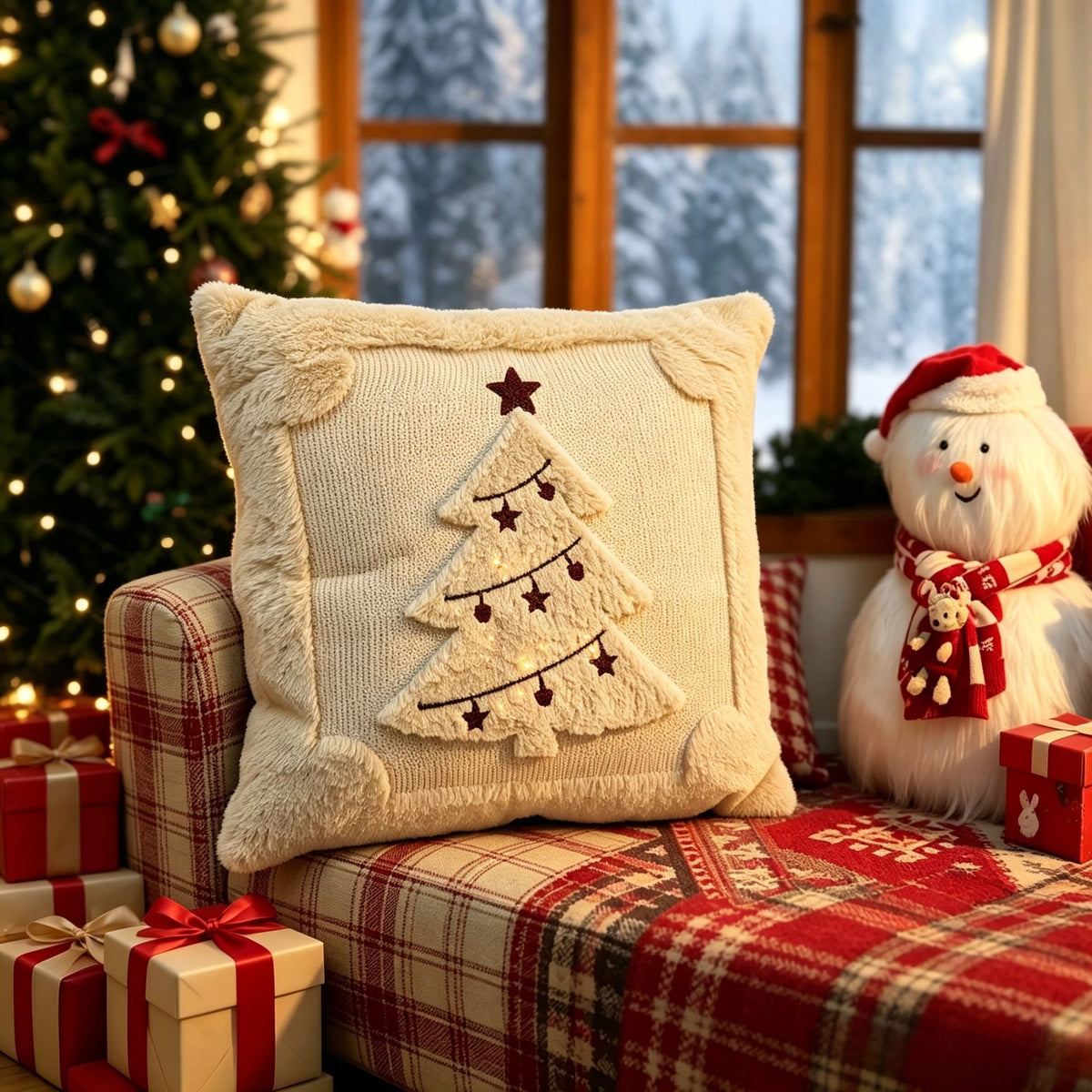 Set of 2 Christmas Cushion Covers – Beige Christmas Tree | 45 × 45cm