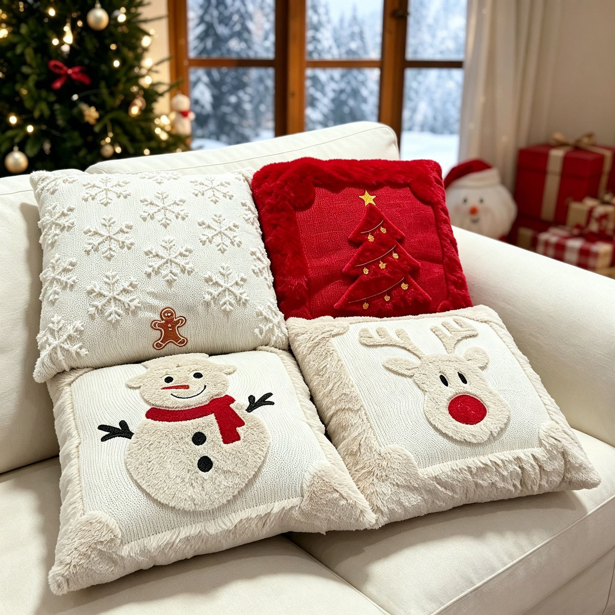 Set of 2 Christmas Cushion Covers – Off-White Snowflake | 45 × 45cm