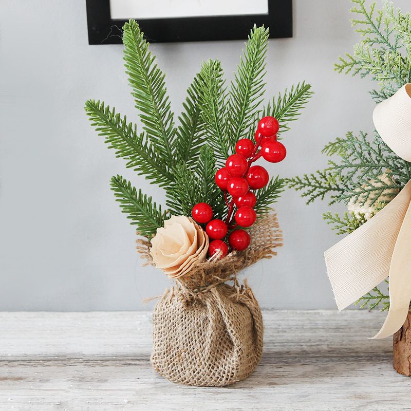 Desktop Mini Christmas Tree 25cm, Cotton Style Christmas Window Potted Decoration