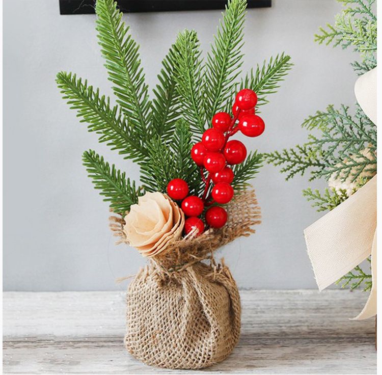Desktop Mini Christmas Tree 25cm, Cotton Style Christmas Window Potted Decoration