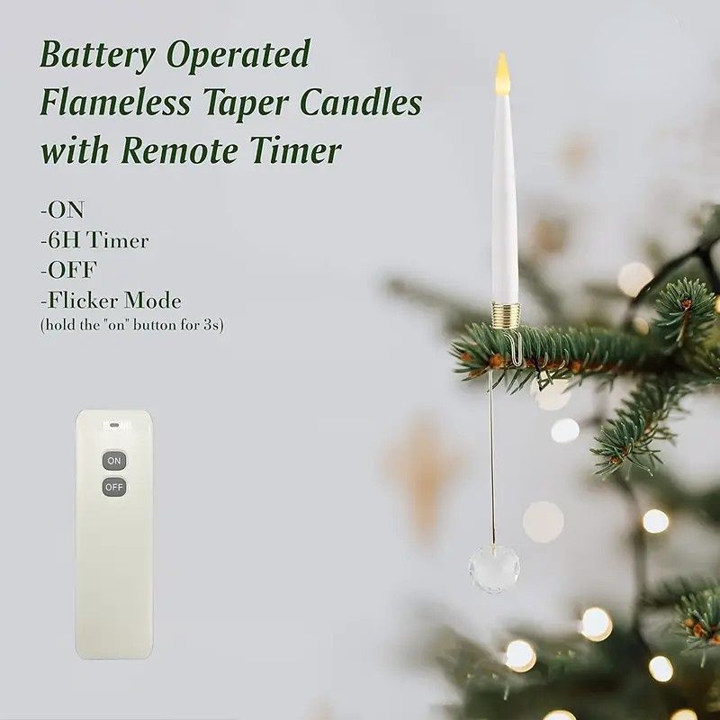 12-Pack Flameless LED Christmas Taper Candles with Remote & Timer