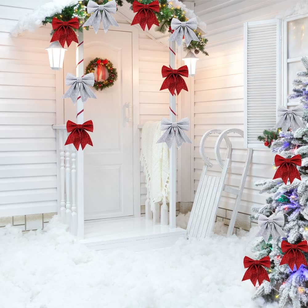 Red Christmas Tree Bows – Set of 10