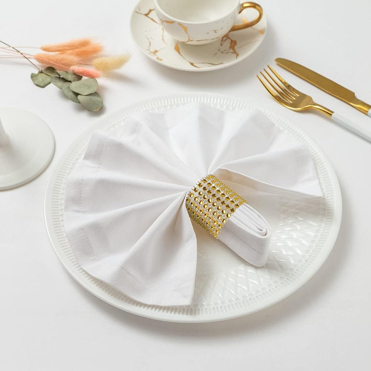 24Pack Napkin Rings, Gold Napkins Rings Plastic, Gold Napkin Holders for Anniversary, Birthday, Parties, Weddings and Dinners