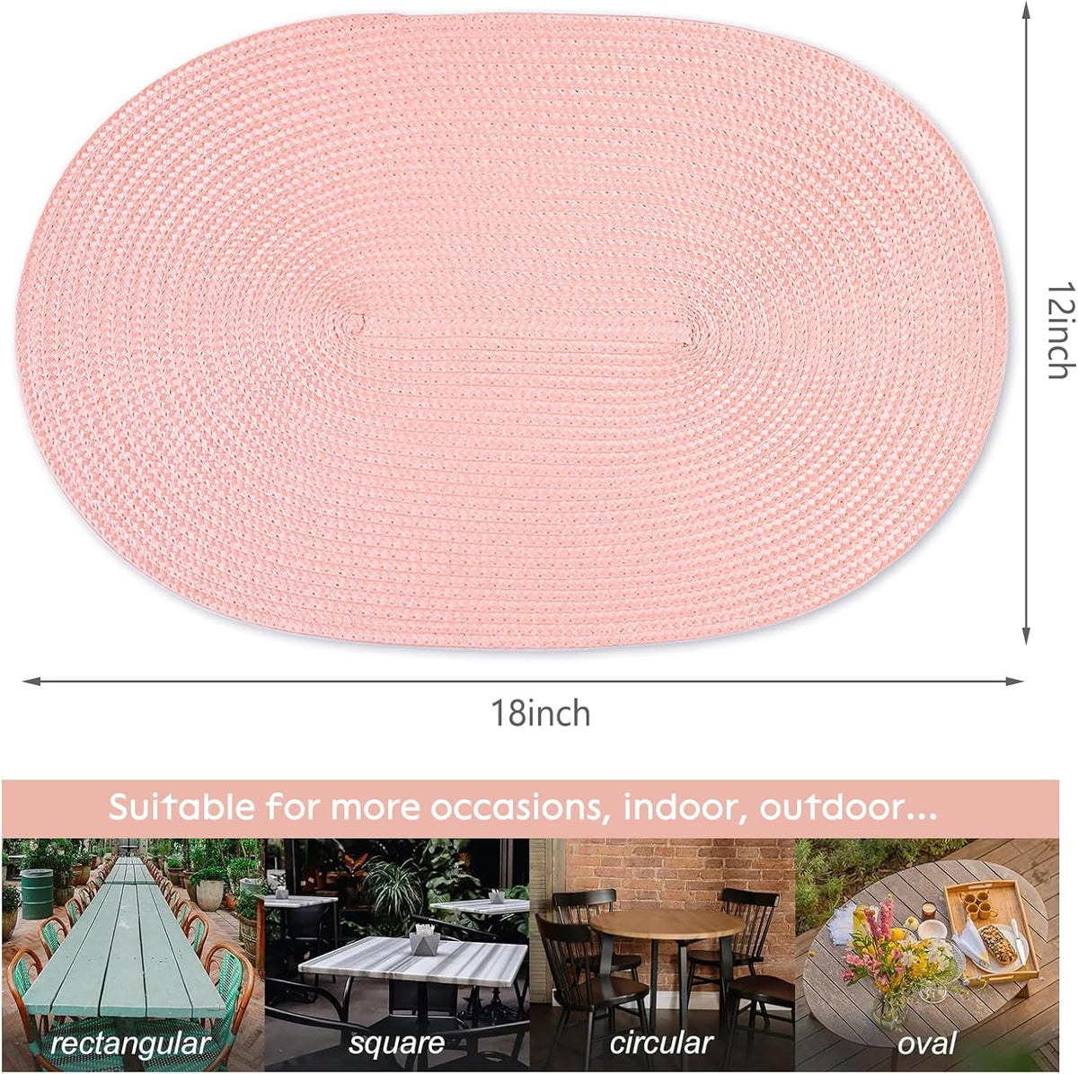Placemats Set of 6 for Dining Table Washable Woven Non-Slip 18x12 inches Placemat Heat-Resistant Durable Table Mats for Dining Table Easy to Clean(Pink)