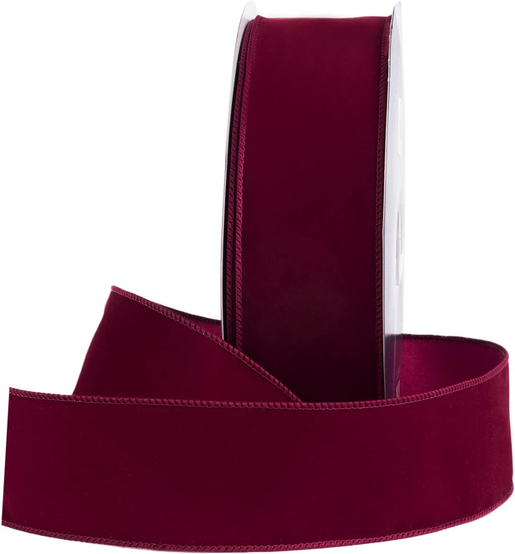 Burgundy Velvet Wired Christmas Ribbon – 1.5in | 50 Yards