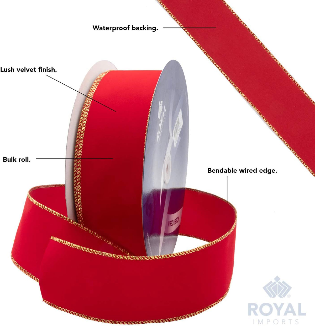 Burgundy Velvet Wired Christmas Ribbon – 1.5in | 50 Yards