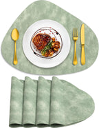 Placemats, Heat Resistant Round Placemats Set of 4 Washable 13 x 17 Inch, Waterproof Table Mats Wipeable for Kitchen, Dining Room Table Christmas Decor, Green