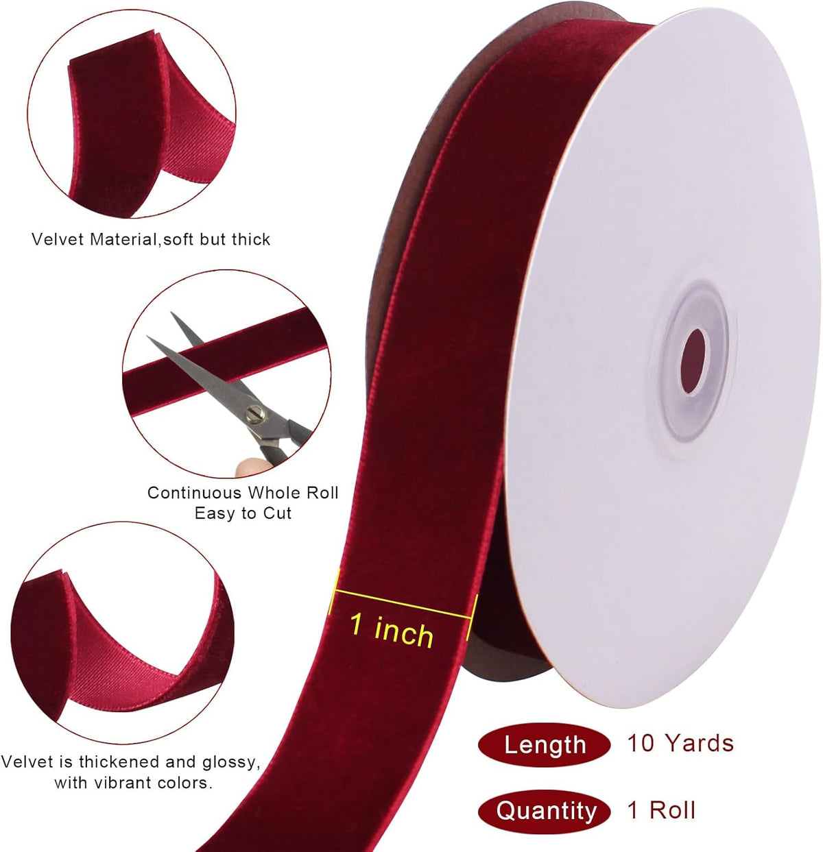 Burgundy Velvet Christmas Ribbon – 1in | 10 Yards