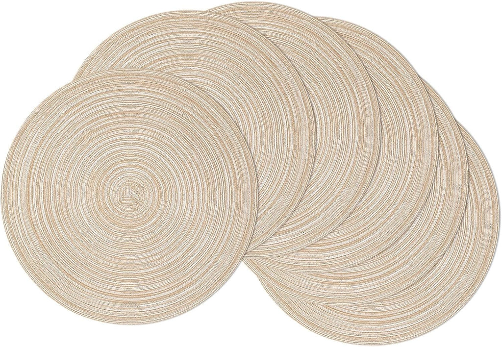 Round Braided Placemats Set of 6 Washable Round Placemats for Kitchen Table 15 inch Round Table Mats (Beige, 6)