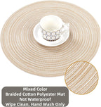 Round Braided Placemats Set of 6 Washable Round Placemats for Kitchen Table 15 inch Round Table Mats (Beige, 6)