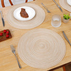 Round Braided Placemats Set of 6 Washable Round Placemats for Kitchen Table 15 inch Round Table Mats (Beige, 6)