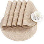 Round Braided Placemats Set of 6 Washable Round Placemats for Kitchen Table 15 inch Round Table Mats (Beige, 6)