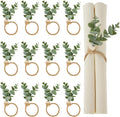 Napkin Rings Set of 12, Easter Napkin Rings, Boho Eucalyptus Leaf Napkins Rings, Wood Bead Farmhouse Easter Napkin Holder for Weddings Christmas Party Table Decoration