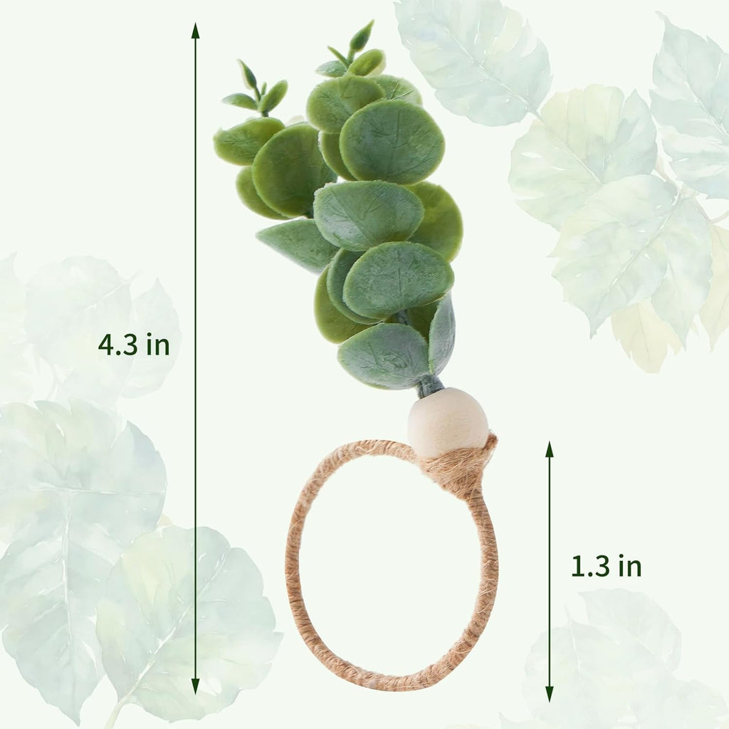 Napkin Rings Set of 12, Easter Napkin Rings, Boho Eucalyptus Leaf Napkins Rings, Wood Bead Farmhouse Easter Napkin Holder for Weddings Christmas Party Table Decoration