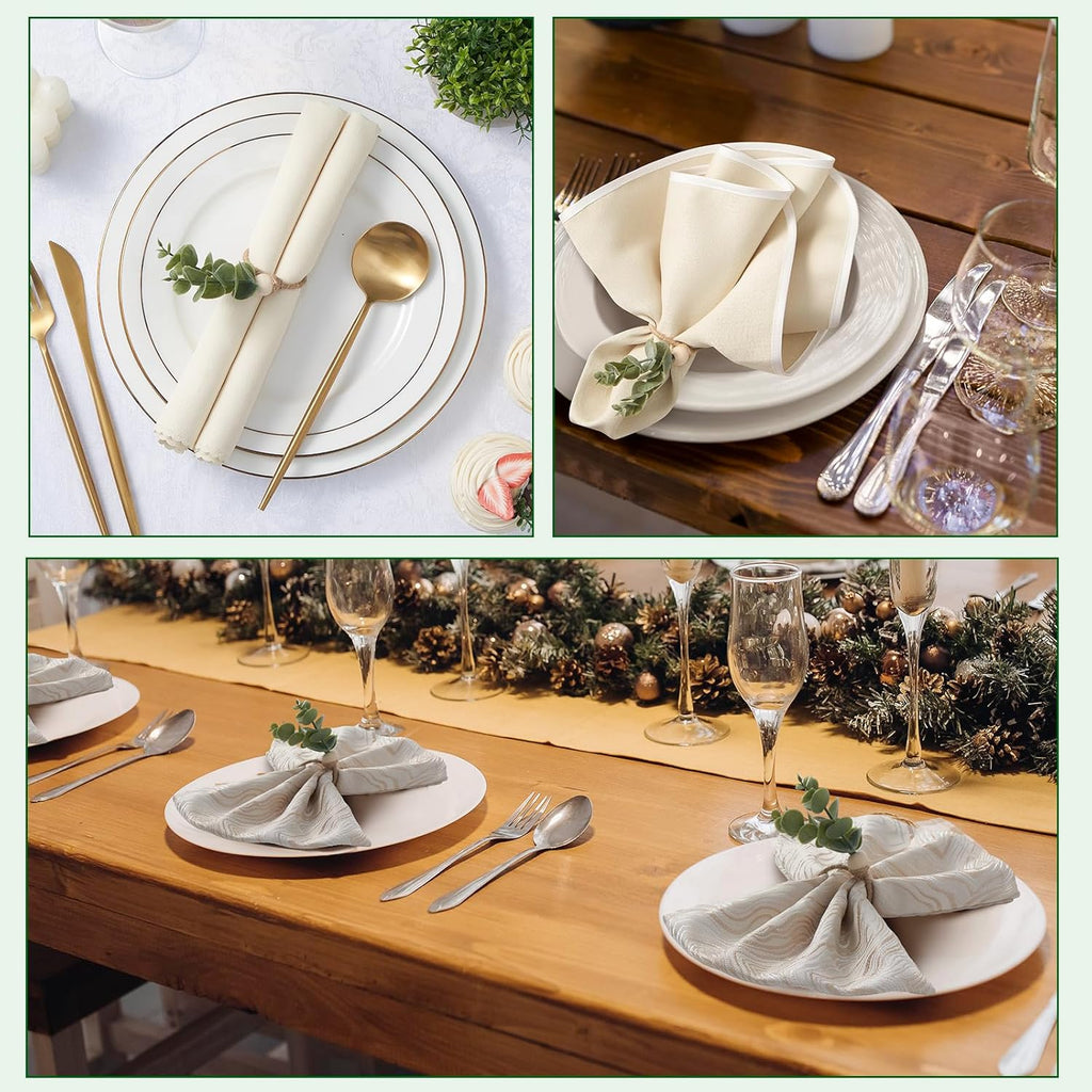 Napkin Rings Set of 12, Easter Napkin Rings, Boho Eucalyptus Leaf Napkins Rings, Wood Bead Farmhouse Easter Napkin Holder for Weddings Christmas Party Table Decoration