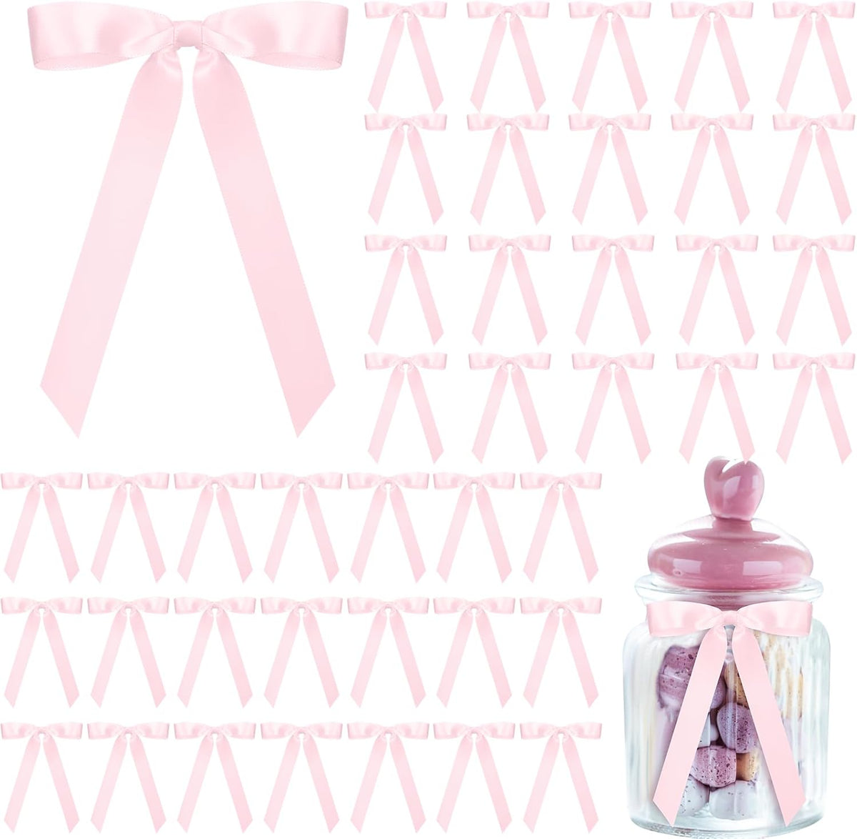 Pink Satin Ribbon Bows – 50pc | 7in