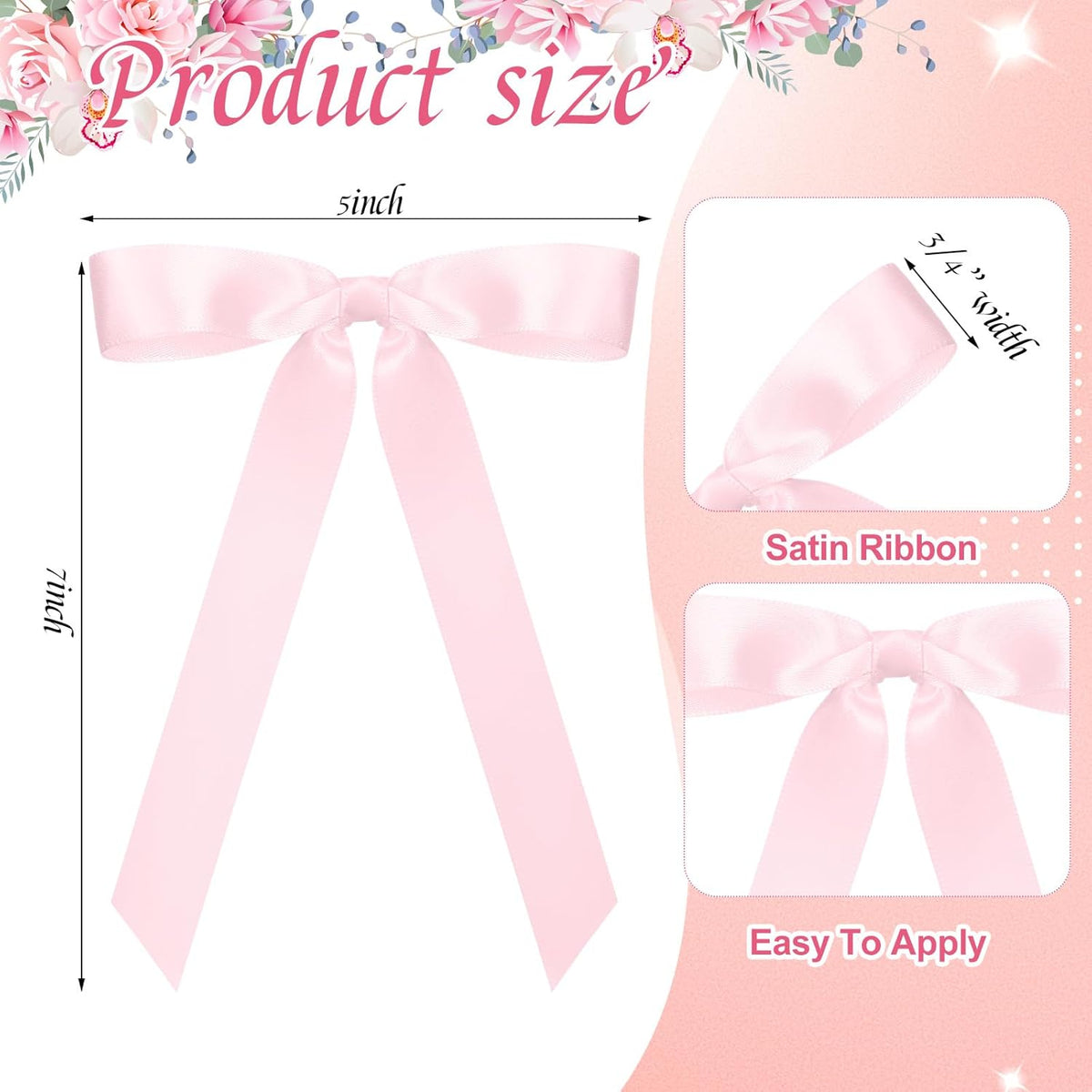 Pink Satin Ribbon Bows – 50pc | 7in
