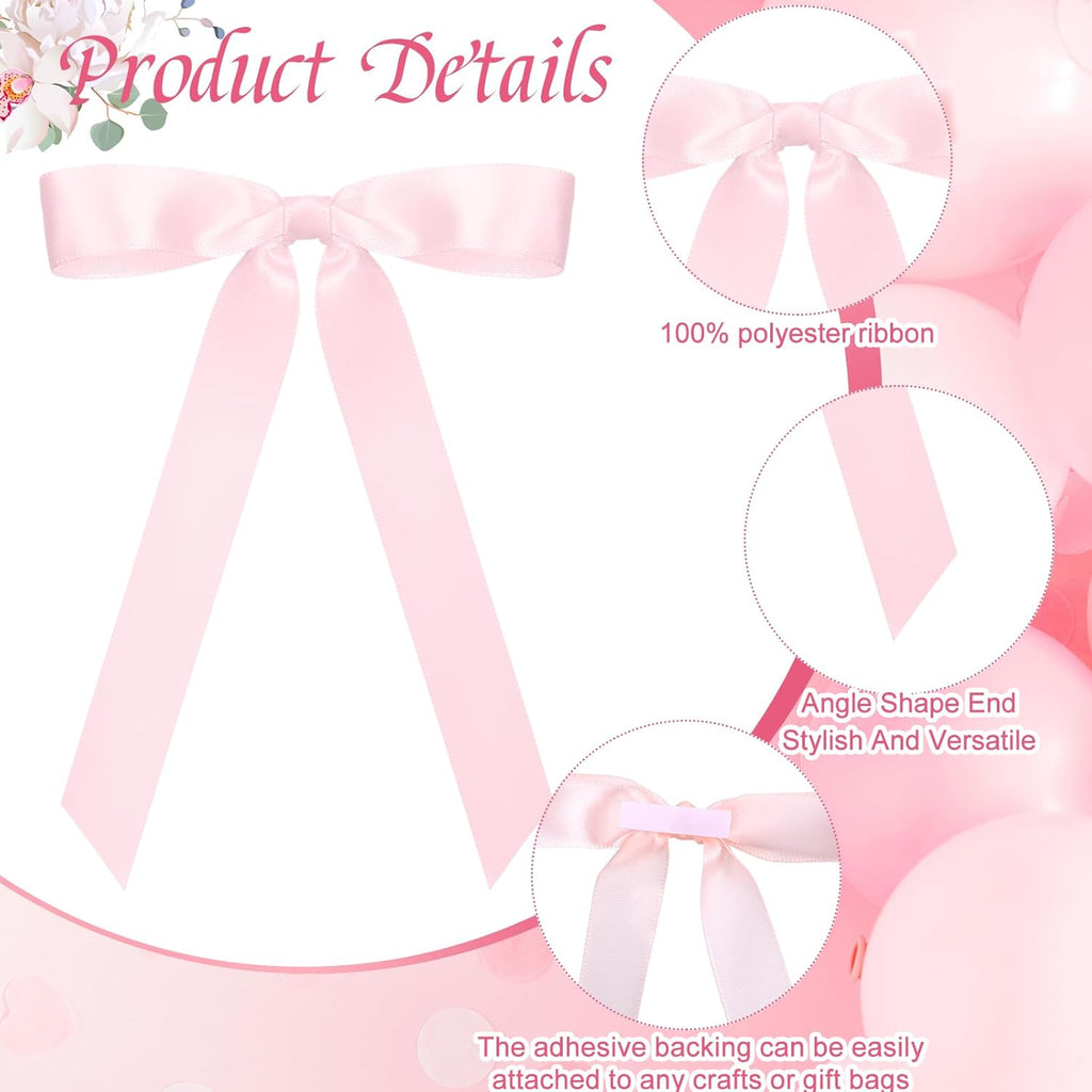 Pink Satin Ribbon Bows – 50pc | 7in