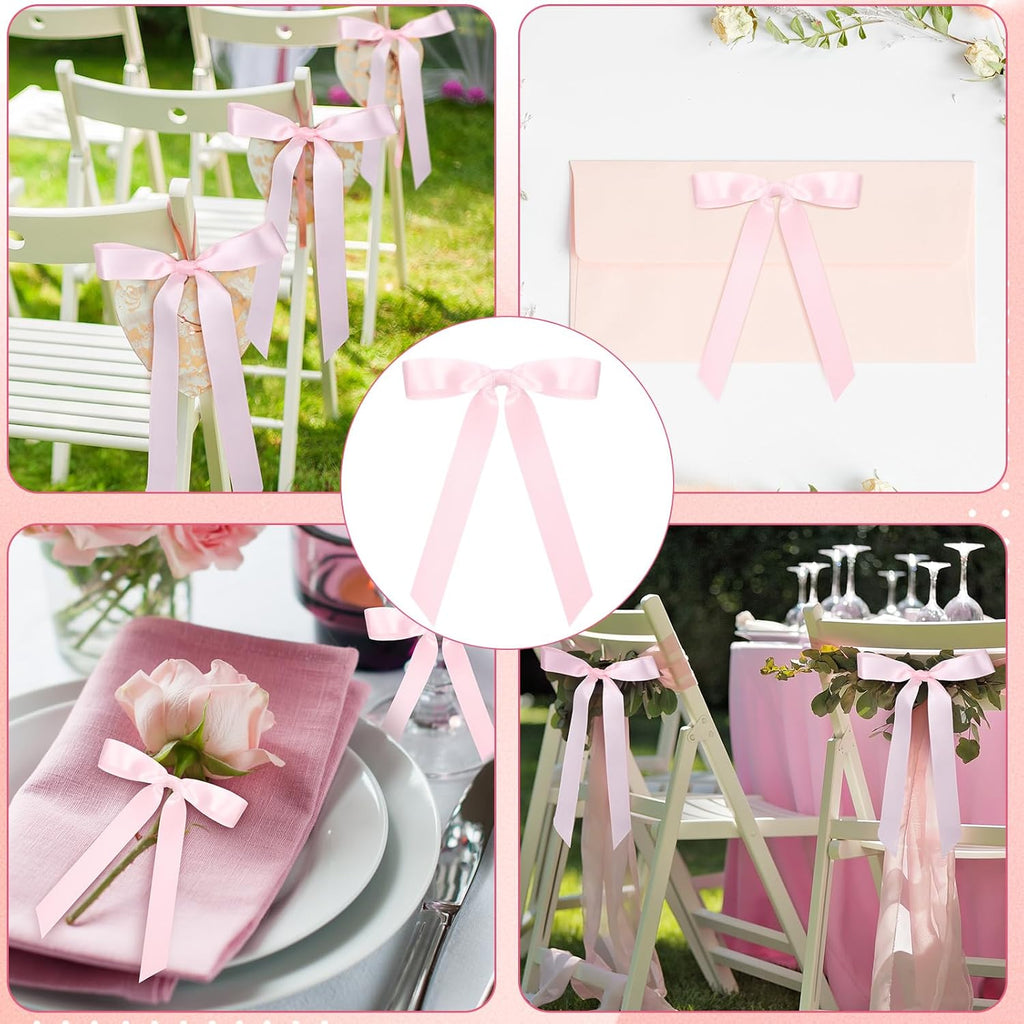 Pink Satin Ribbon Bows – 50pc | 7in