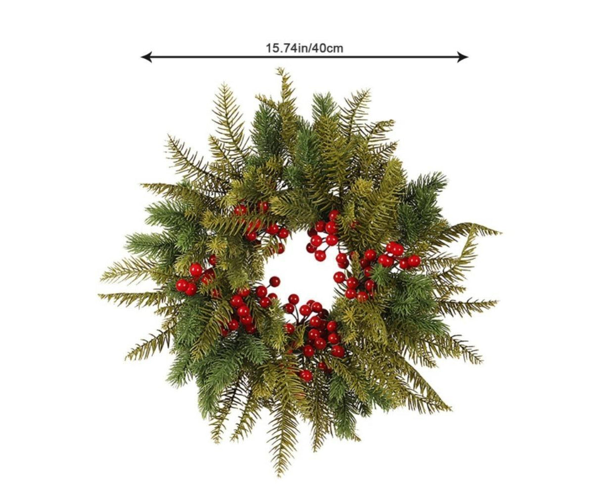 Red Berry Christmas Wreath – 40cm | Warm White LEDs
