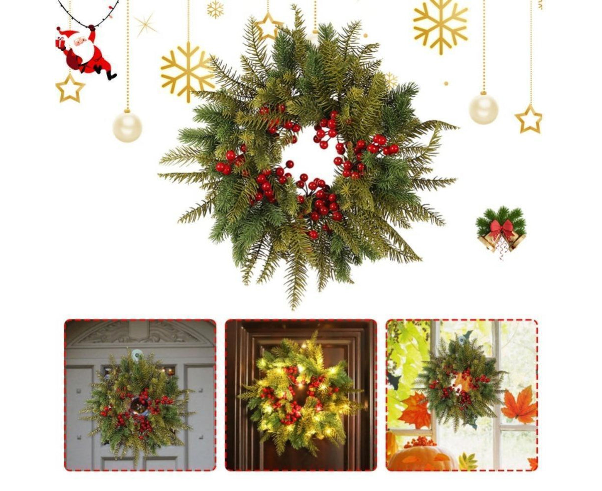Red Berry Christmas Wreath – 40cm | Warm White LEDs
