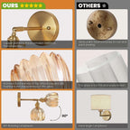 Battery Operated Wall Sconce Set of 2, Vintage Gold Amber Glass, Rechargeable LED, Remote