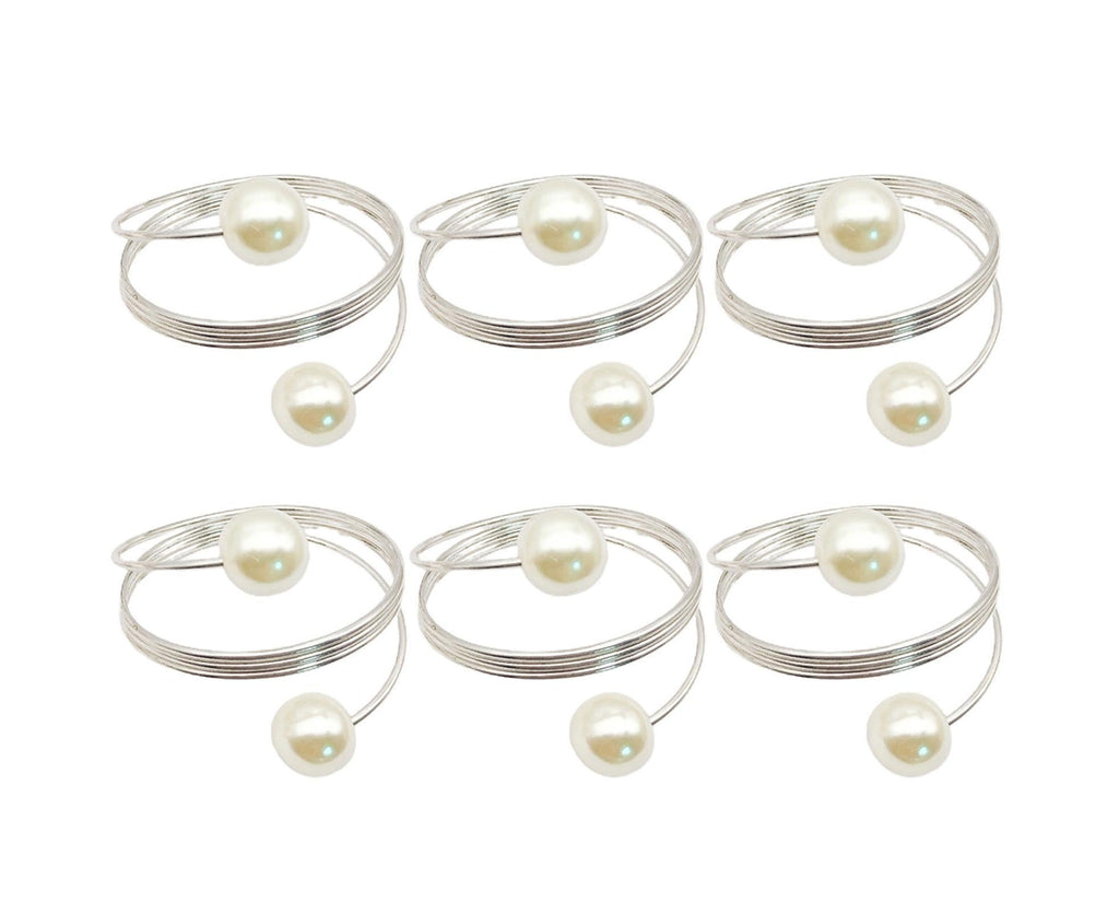6Pcs Artificial Pearl Spring Shape Towel Napkin Ring Hotel Party Banquet Decor-Silver