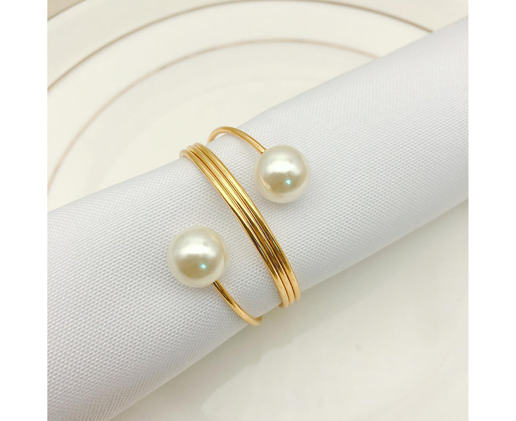6Pcs Artificial Pearl Spring Shape Towel Napkin Ring Hotel Party Banquet Decor-Silver